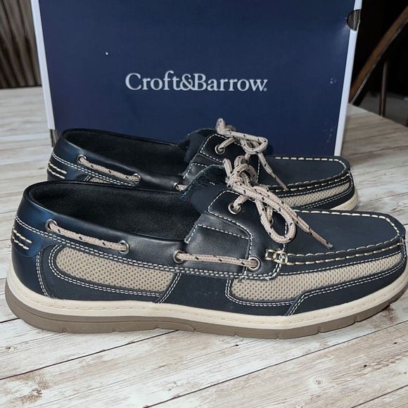 Croft & Barrow Connor Navy Boat Shoes Core Technology EUC Leather - Picture 5 of 14